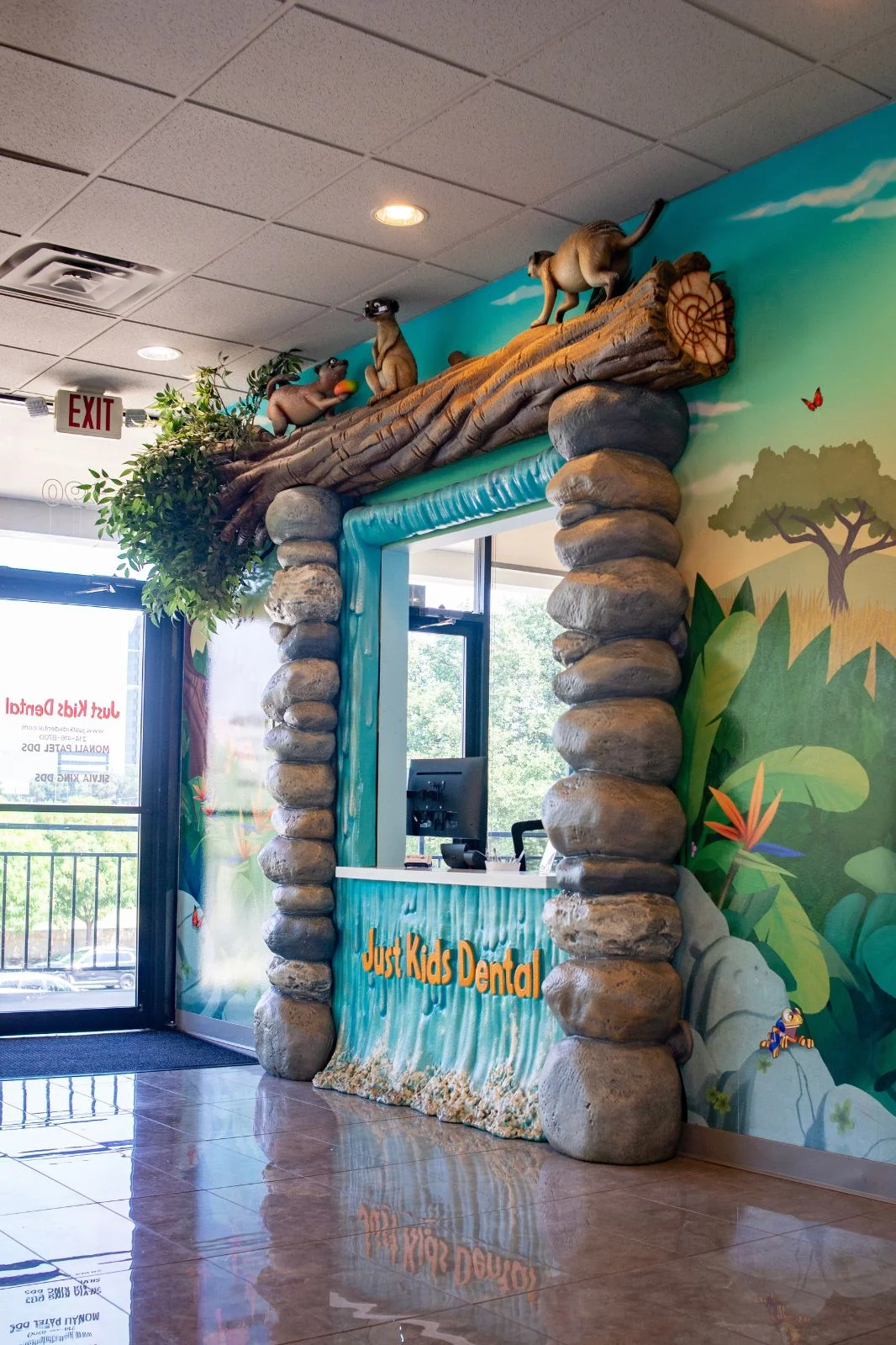 Kid-friendly brushing station at pediatric dentist